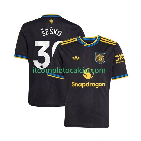 Maglia Manchester United Benjamin Sesko 30 Terza Divisa 2025-2026 Manica Corta ,Uomo