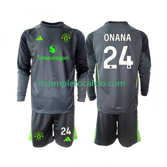 Maglia Manchester United Andre Onana 24 Portiere Divisa Away 2025-2026 Manica Lunga ,Bambino