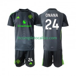 Maglia Manchester United Andre Onana 24 Portiere Divisa Away 2025-2026 Manica Corta ,Bambino