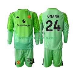 Maglia Manchester United Andre Onana 24 Portiere Quarto Divisa 2025-2026 Manica Lunga ,Bambino