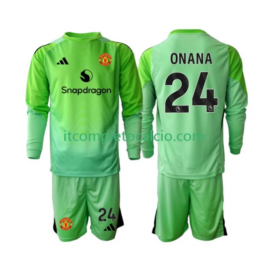 Maglia Manchester United Andre Onana 24 Portiere Quarto Divisa 2025-2026 Manica Lunga ,Bambino