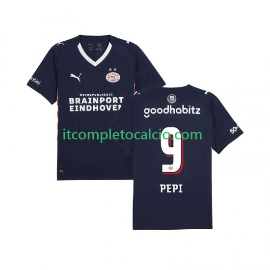 Maglia PSV Eindhoven Ricardo Pepi 9 Divisa Away 2025-2026 Manica Corta ,Uomo