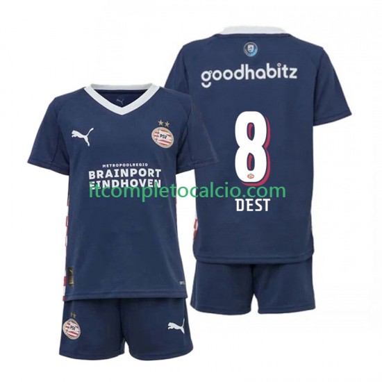 Maglia PSV Eindhoven Sergino Dest 8 Divisa Away 2025-2026 Manica Corta ,Bambino
