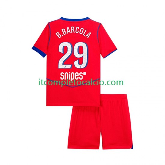 Maglia Paris Saint-Germain Bradley Barcola 29 Terza Divisa 2025-2026 Manica Corta ,Bambino