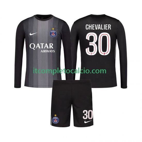 Maglia Paris Saint-Germain Lucas Chevalier 30 Portiere Divisa Home 2025-2026 Manica Lunga ,Bambino