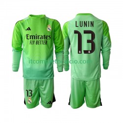 Maglia Real Madrid Andriy Lunin 13 Portiere Divisa Away 2025-2026 Manica Lunga ,Bambino