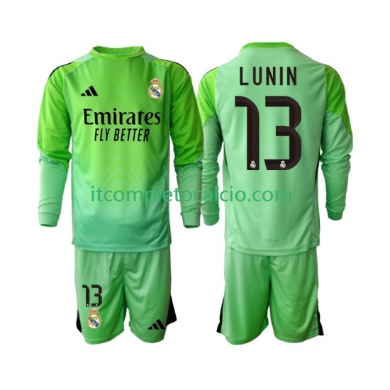 Maglia Real Madrid Andriy Lunin 13 Portiere Divisa Away 2025-2026 Manica Lunga ,Bambino