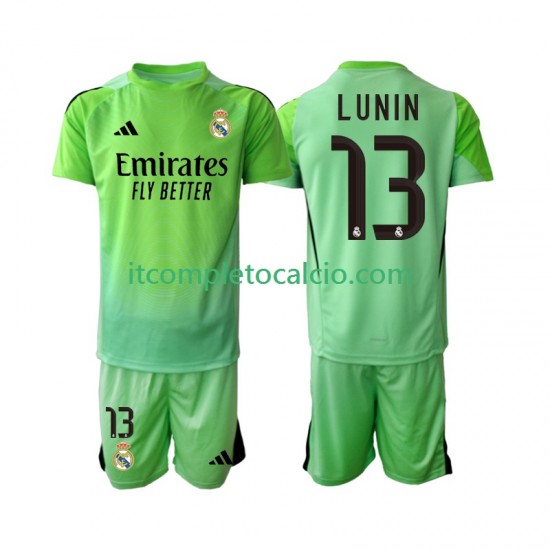 Maglia Real Madrid Andriy Lunin 13 Portiere Divisa Away 2025-2026 Manica Corta ,Bambino