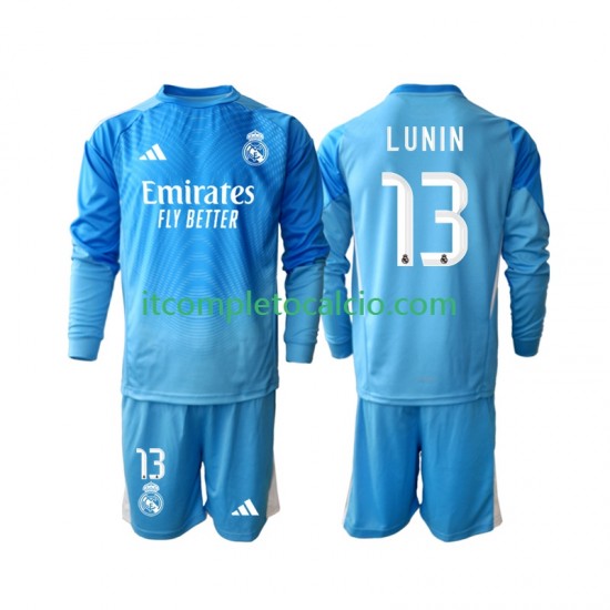 Maglia Real Madrid Andriy Lunin 13 Portiere Divisa Home 2025-2026 Manica Lunga ,Bambino
