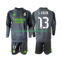 Maglia Real Madrid Andriy Lunin 13 Portiere Terza Divisa 2025-2026 Manica Lunga ,Bambino
