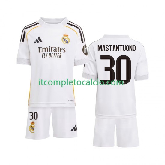 Maglia Real Madrid Mastantuono 30 Divisa Home 2025-2026 Manica Corta ,Bambino