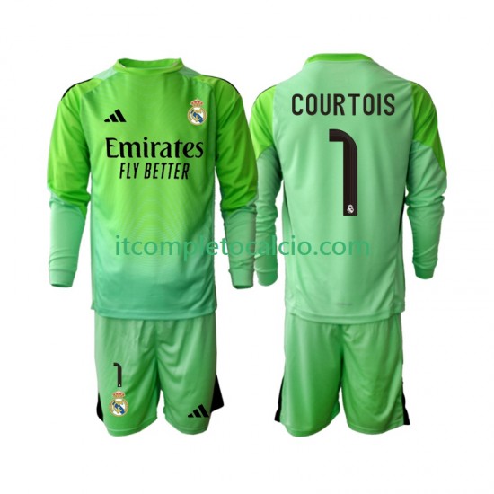 Maglia Real Madrid Thibaut Courtois 1 Divisa Away 2025-2026 Manica Lunga ,Bambino