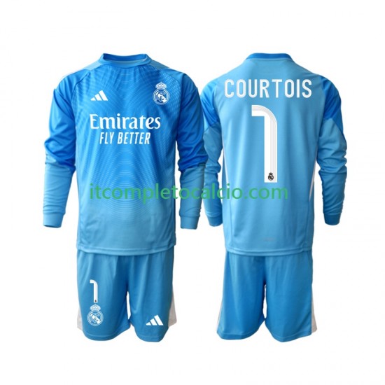 Maglia Real Madrid Thibaut Courtois 1 Divisa Home 2025-2026 Manica Lunga ,Bambino