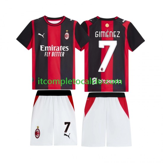 Maglia AC Milan Gimenez 7 Divisa Home 2026-2027 Manica Corta ,Bambino