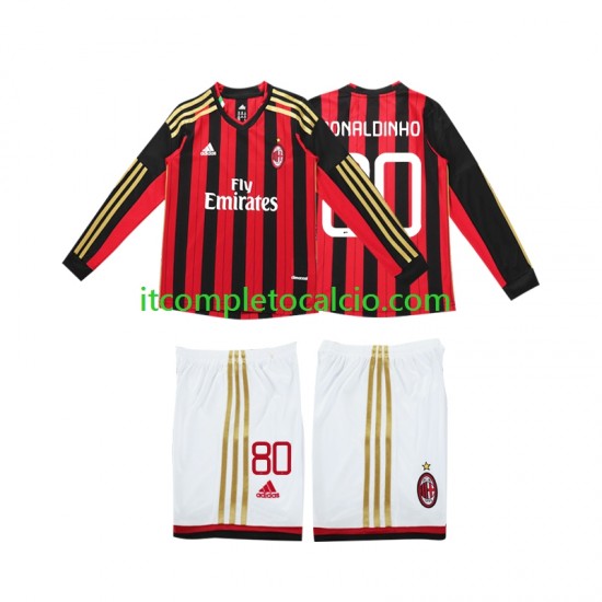 Maglia AC Milan RONALDINHO 80 2013 2014 Retro Divisa Home Manica Lunga ,Bambino Maglia AC Milan RONALDINHO 80 2013 2014 Retro Divisa Home Manica Lunga ,Bambino