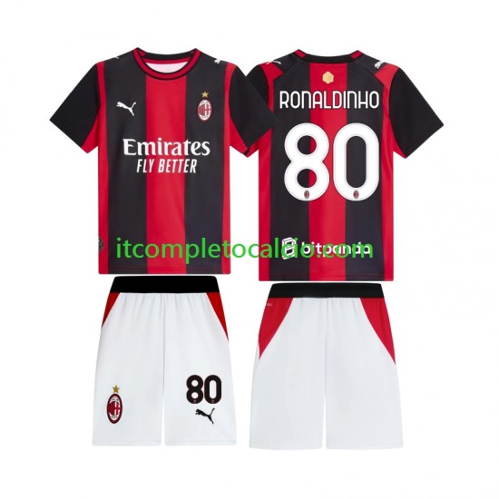 Maglia AC Milan Ronaldinho 80 Divisa Home 2026-2027 Manica Corta ,Bambino Maglia AC Milan Ronaldinho 80 Divisa Home 2026-2027 Manica Corta ,Bambino