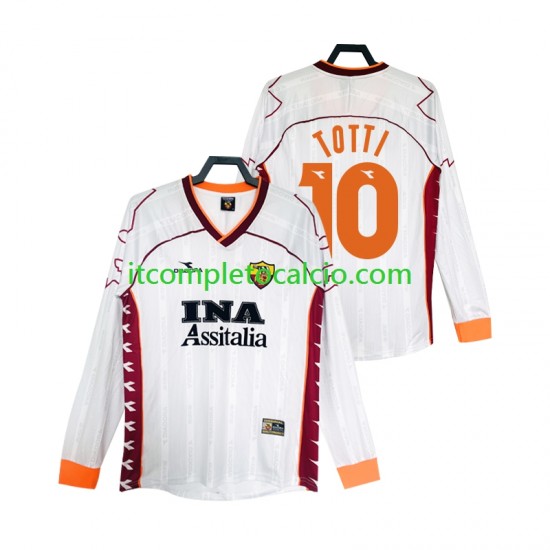 Maglia AS Roma Totti 10 2000 Retro Divisa Away 1999 Manica Lunga ,Uomo