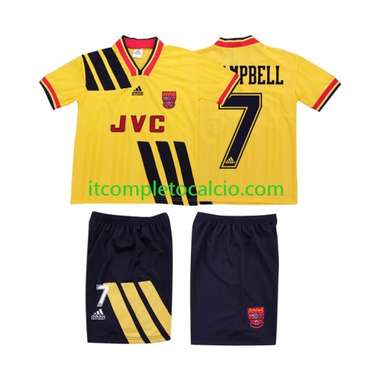 Maglia Arsenal CAMPBELL 7 1993 Retro Divisa Away 1994 Manica Corta ,Bambino