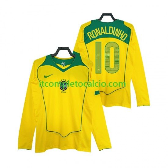Maglia Brasile RONALDINHO 10 Retro Divisa Home 2004 Manica Lunga ,Uomo