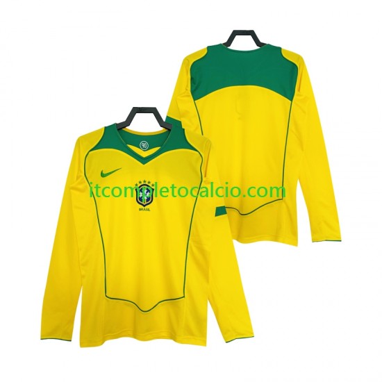 Maglia Brasile Retro Divisa Home 2004 Manica Lunga ,Uomo