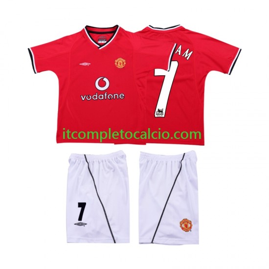 Maglia Manchester United BECKHAM 7 2000 Retro Divisa Home 2002 Manica Corta ,Bambino