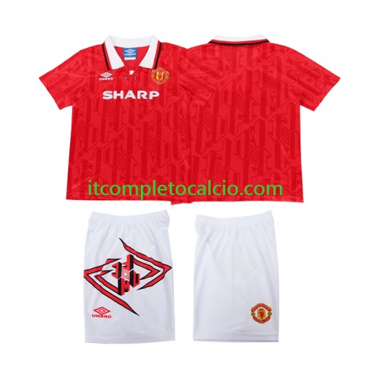 Maglia Manchester United 1993 Retro Divisa Home 1994 Manica Corta ,Bambino