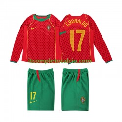 Maglia Portogallo Cristiano Ronaldo 17 Retro Divisa Home 2004 Manica Lunga ,Bambino