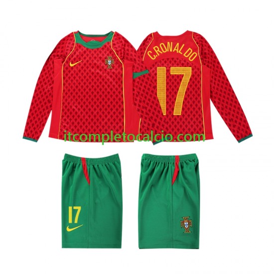 Maglia Portogallo Cristiano Ronaldo 17 Retro Divisa Home 2004 Manica Lunga ,Bambino