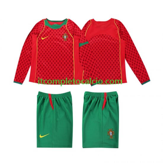 Maglia Portogallo Retro Divisa Home 2004 Manica Lunga ,Bambino