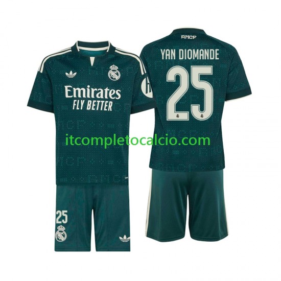 Maglia Real Madrid Yan Diomande 25 Divisa Away 2026-2027 Manica Corta ,Bambino