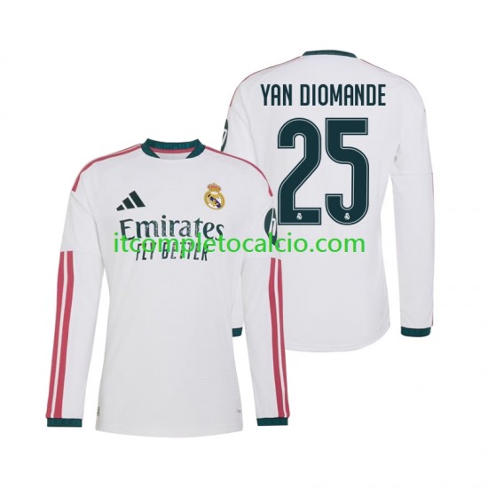 Maglia Real Madrid Yan Diomande 25 Divisa Home 2026-2027 Manica Lunga ,Uomo
