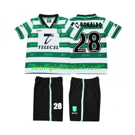 Maglia Sporting CP Cristiano Ronaldo 28 2000 Retro Divisa Home 1999 Manica Corta ,Bambino