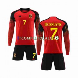 Maglia Belgio De Bruyne 7 Divisa Home Mondiali 2022 Manica Lunga ,Bambino