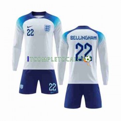 Maglia Inghilterra Bellingham 22 Divisa Home Mondiali 2022 Manica Lunga ,Bambino