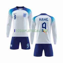 Maglia Inghilterra Kane 9 Divisa Home Mondiali 2022 Manica Lunga ,Bambino