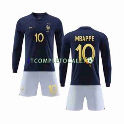 Maglia Francia Mbappé 10 Divisa Home Mondiali 2022 Manica Lunga ,Bambino