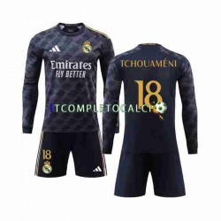 Maglia Real Madrid Aurelien Tchouameni 18 Divisa Away 2023-2024 Manica Lunga ,Bambino