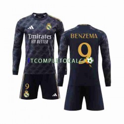 Maglia Real Madrid Benzema 9 Divisa Away 2023-2024 Manica Lunga ,Bambino