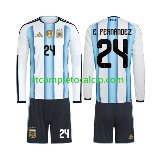 Maglia Argentina Enzo Fernandez 24 Divisa Home Mondiali 2026 Manica Lunga ,Bambino