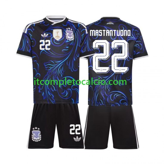 Maglia Argentina Franco Mastantuono 22 Divisa Away Mondiali 2026 Manica Corta ,Bambino