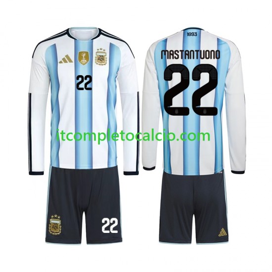 Maglia Argentina Franco Mastantuono 22 Divisa Home Mondiali 2026 Manica Lunga ,Bambino