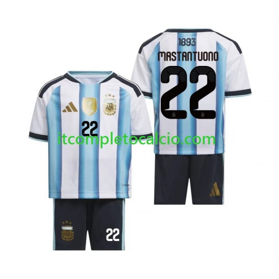 Maglia Argentina Franco Mastantuono 22 Divisa Home Mondiali 2026 Manica Corta ,Bambino