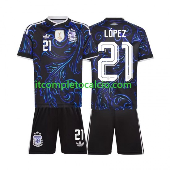 Maglia Argentina Jose Manuel Lopez 21 Divisa Away Mondiali 2026 Manica Corta ,Bambino