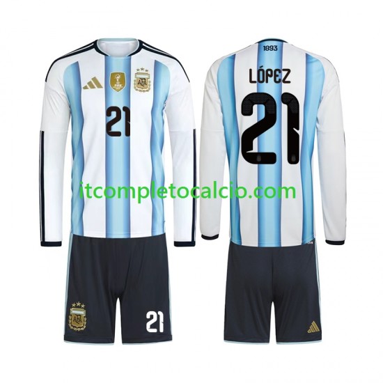 Maglia Argentina Jose Manuel Lopez 21 Divisa Home Mondiali 2026 Manica Lunga ,Bambino
