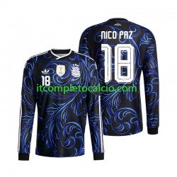 Maglia Argentina Nico Paz 18 Divisa Away Mondiali 2026 Manica Lunga ,Uomo