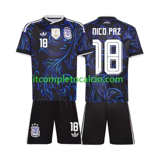 Maglia Argentina Nico Paz 18 Divisa Away Mondiali 2026 Manica Corta ,Bambino