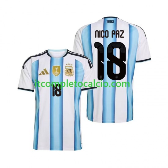 Maglia Argentina Nico Paz 18 Divisa Home Mondiali 2026 Manica Corta ,Uomo