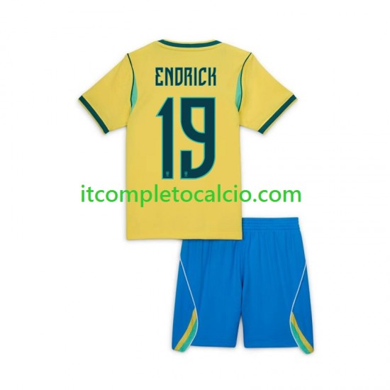 Maglia Brasile Endrick 19 Divisa Home Mondiali 2026 Manica Corta ,Bambino
