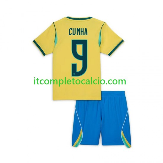 Maglia Brasile Matheus Cunha 9 Chidlren Divisa Home Mondiali 2026 Manica Corta