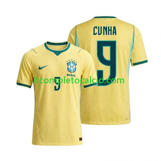 Maglia Brasile Matheus Cunha 9 Divisa Home Mondiali 2026 Manica Corta ,Uomo